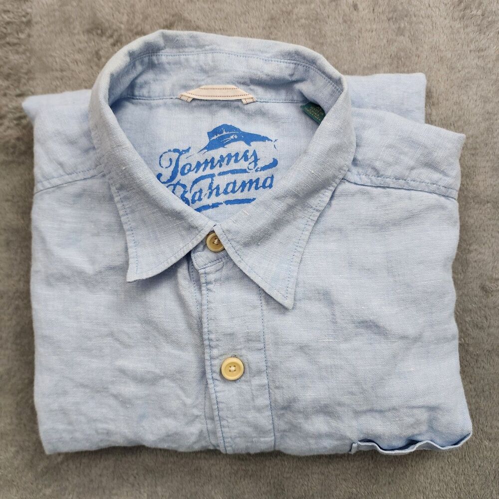 Tommy Bahama Men's XL Light Blue Linen Shirt Long Sleeve Button-Up Casual